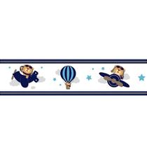 2 Faixas Adesiva Decorativa De Parede Urso Aviador Ursinho Baloeiro Infantil