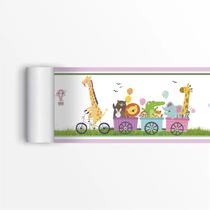 2 Faixas Decorativas Infantil Papel de Parede Adesivo Bicicleta Animais