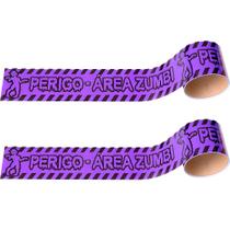 2 Faixas Interdição Perigo Área Zumbi Decoração Festa Bruxas