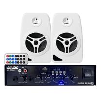 2 Falantes Caixa Som Amplificador Mf9000 Branco Bluetooth