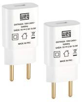 2 Fonte Carregador Weg Tomada Usb Bivolt 5w 2a Branco
