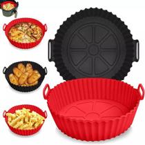 2 Forma Redonda Cesto de Silicone com Alça Reutilizável para Fritadeira Air Fryer Forno Microondas + Mini Pincel - TudoFestas