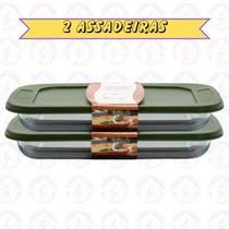 2 Forma Vidro Retangular 1,6L c/ Tampa Cor Sortida Travessa