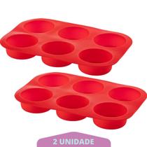 2 Formas Silicone Antiaderente 6 Cavidades Cupcake Vermelho