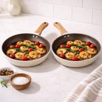 2 Frigideiras Antiaderente Indução Premium Cabo Madeira Cozinha Gas Eletrico Facil Limpeza Design Moderno Uso Diario