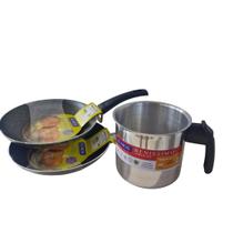 2 frigideiras Antiaderente N 20 + Leiteira em Alumínio Polido N 12