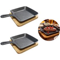 2 Frigideiras Chapeira Ferro 15 cm Resistente com Base Madeira