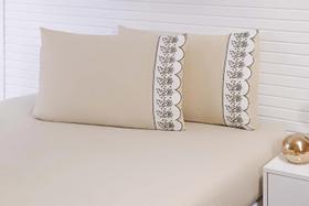 2 Fronhas 50Cmx70 100% Algodão 200 Fios Cáqui Bordado Cáqui