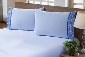 2 Fronhas King 50cmx90cm 100% Algodão 200 Fios Barrado Lese Azul