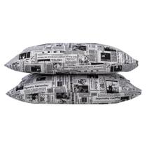 2 Fronhas King 90 x 50 100% Algodão 180 Fios Ponto Palito Jornal Preto com Branco
