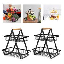 2 Fruteiras De Mesa Aramada Organizador Cozinha Duplo Cesto