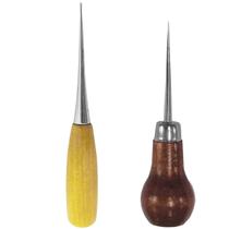 2 Furadores Agulhão Manual Cabo Madeira Cartonagem Patchwork Couro Tecido Papelão Acetado