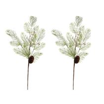 2 Galho Pick Folhagens Berries Pinha 68Cm Árvore De Natal