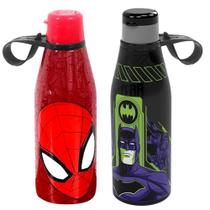 2 Garrafas 530ml Abre Fácil Infantil e Adulto Estampa do Batman e Homem Aranha