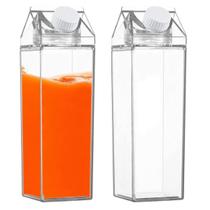 2 Garrafas Caixa Leite Transparente 1L Acrílico Sucos Água - Majestic
