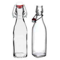 2 Garrafas de Vidro Italiana 250Ml Com Tampa Hermética Swing Para Sucos E Drinks