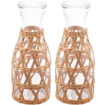 2 Garrafas de Vidro Wolff com Sisal 800ml para Água Suco Leite Decoradas Fibras Naturais