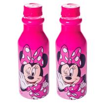 2 Garrafas Minnie Rosa de 500ml Plasútil com Tampa de Rosa Infantil