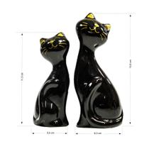2 Gatos Sentados de Cerâmica para Decoração
