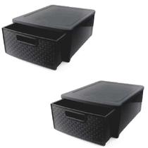2 Gaveteiro Organizador Modular Empilhável Caixa Calçados PRETO