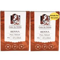2 Henna Powder Pura 100% Nnatural Orgânica Casa da Índia Para Cabelos Ruivos + Luvas
