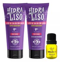 2 Hidraliso Progressiva de Chuveiro Liso de Salão em Casa + Argan Oil Hidraliso Edição Especial