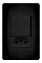 2 Interruptores Simples A16 e 1 Tomada Preta 2p+T 20A/250V Com Placa Suporte - Fame