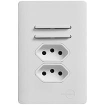 2 Interruptores Simples e 2 Tomadas 2P+T de 10 Ampères com Placa 4x2 Branca da Linha Novara - DC-1100/178 - DICOMPEL