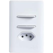 2 Interruptores Simples e Tomada 2P+T de 10 Ampères com Placa 4x2 Branca da Linha Novara - 1100/23 - DICOMPEL 2 Interruptores Simples e Tomada 2P+T de 10 Ampères com Placa 4x2 Branca da Linha Novara - 1100/23 - DICOMPEL