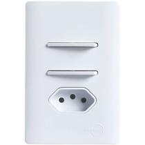2 Interruptores Simples e Tomada 2P+T de 20 Ampères com Placa 4x2 Branca da Linha Novara - DC-1100/26 - DICOMPEL