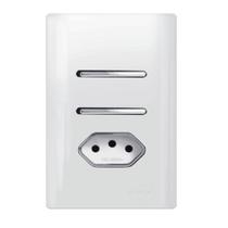 2 Interruptores Simples + Tomada Universal 2P+T 10A Cromado com Placa 4x2 Branco - DC-120023 - NOVARA