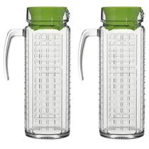 2 Jarra Servir Suco Água Vidro Ladrilho Resistente 1200ml