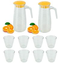 2 Jarras de Vidro 900ml com Tampa + 8 Copos 250ml 2 Jarras de Vidro 900ml com Tampa + 8 Copos 250ml