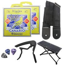 2 Jogos Cordas p/ Violão Apoio pé Correia Capotraste Palheta 2 Jogos Cordas p/ Violão Apoio pé Correia Capotraste Palheta