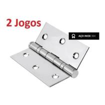 2 Jogos Dobradiça Inox Rolamento 3,5 X 3 Cr - 06 pc total