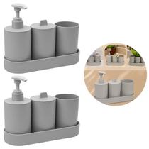 2 Kit Banheiro 4pç Bandeja Saboneteira Porta Escovas Algodão 2 Kit Banheiro 4pç Bandeja Saboneteira Porta Escovas Algodão