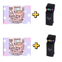 2 Kit Canetinhas Ponta Dupla 12 cores e 2 Livro De Colorir Bobbie Goods stitch capa dura escolha seu