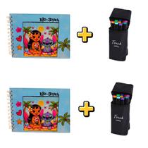 2 Kit Canetinhas Ponta Dupla 12 cores e 2 Livro De Colorir Bobbie Goods stitch capa dura escolha seu