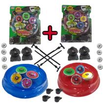 2 Kit de 4 Beyblade Metal Ferro Lançador Arena Brinquedo