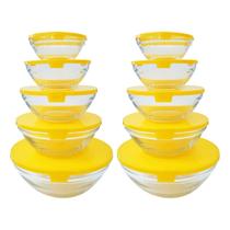 2 Kit de 5 Tijela de Vidro Bowl Redondo com Tampa Cor Sortida