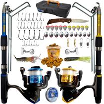 2- Kit De Pesca P/ 4kg De Peixe Vara + Molinete E Acessórios Cor Azul/amarelo 2- Kit De Pesca P/ 4kg De Peixe Vara + Molinete E Acessórios Cor Azul/amarelo