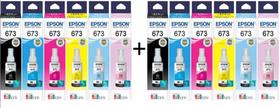 2 kit epson 673 com 6 refil de tinta 673 70ml (2 refil de cada cor p/l800l805l810l1800