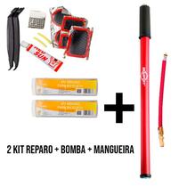 2 Kit Ferramenta Reparo Bike Pneu Acompanha Bomba Manual Ar