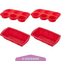 2 Kit Forma Cupcake Bolo + Forma Para Pão Sortida Silicone