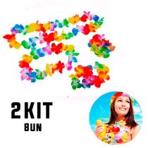 2 Kit Havaiano Tropical Colar Coroa Pulseira Tradicional 8pç