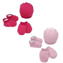 2 Kit Maternidade Menina Touca Luva Meia Bebe para Enxoval Recem Nascido Gorro Infantil para Inverno