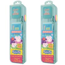 2 Kit Premium Azul - Peppa Pig - Escova + Fio Dental + Gel