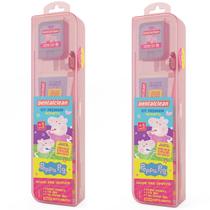 2 kit premium rosa - peppa pig - escova + fio dental + gel