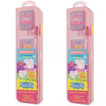 2 Kit Premium Rosa - Peppa Pig - Escova + Fio Dental + Gel