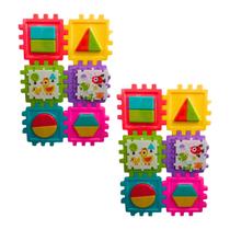 2 kit Quebra cabeça brinquedo infantil bloco de montar 2 em 1 encaixe 32 peças coloridas educativo